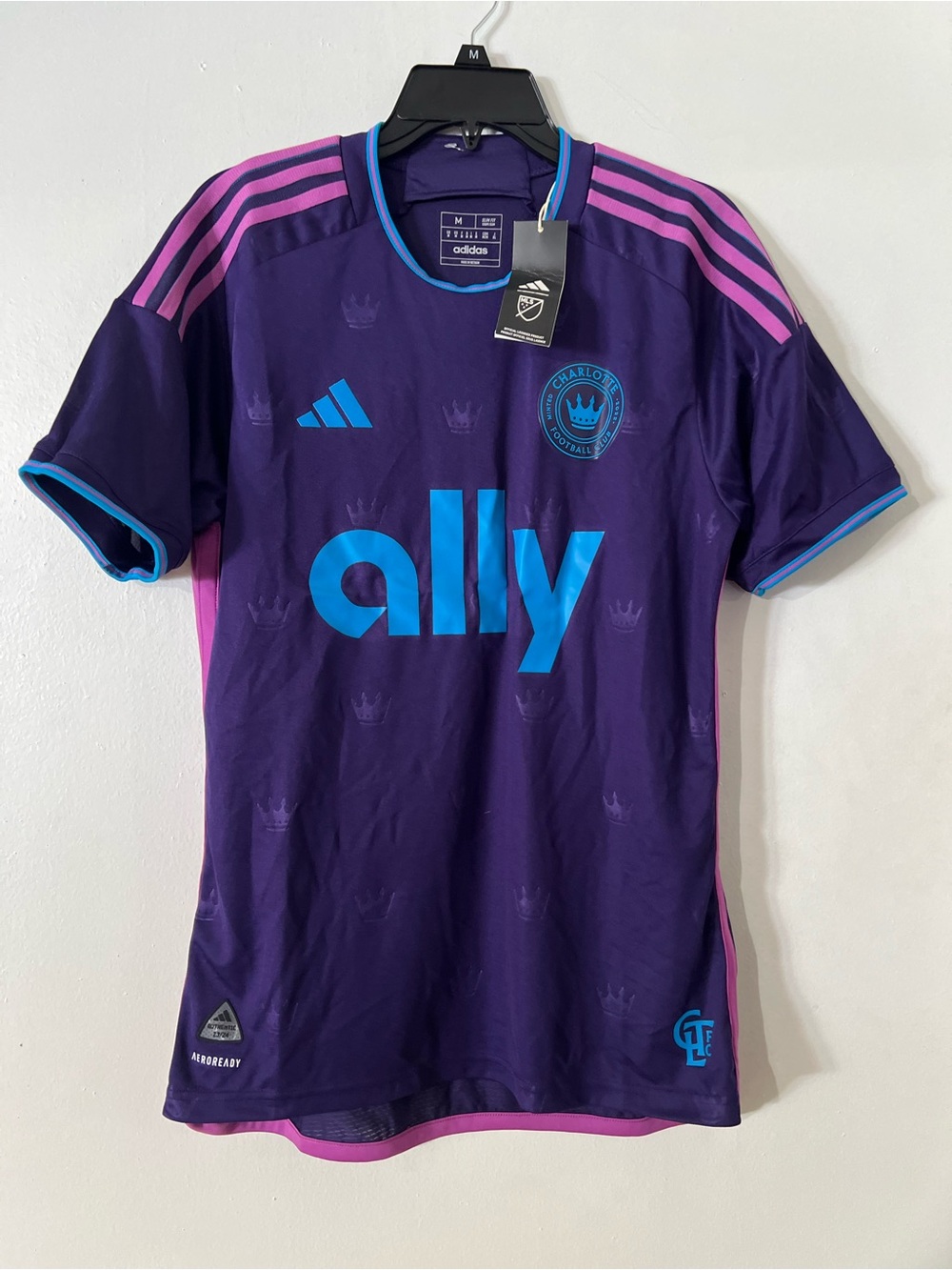 adidas Charlotte FC Purple Jersey with Pink Stripes and Blue Accents